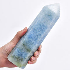 VIZYTOU Celestite wand close-up highlighting six-faced crystal design