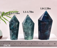 Vizytou green fluorite tower side view showcases natural clarity for desk decor and focus.