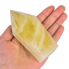VIZYTOU Lemon Quartz Tower obelisk in full view for elegant home decor and calm ambiance.