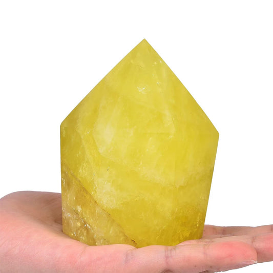 VIZYTOU lemon quartz obelisk with multiple facets for meditative focus.