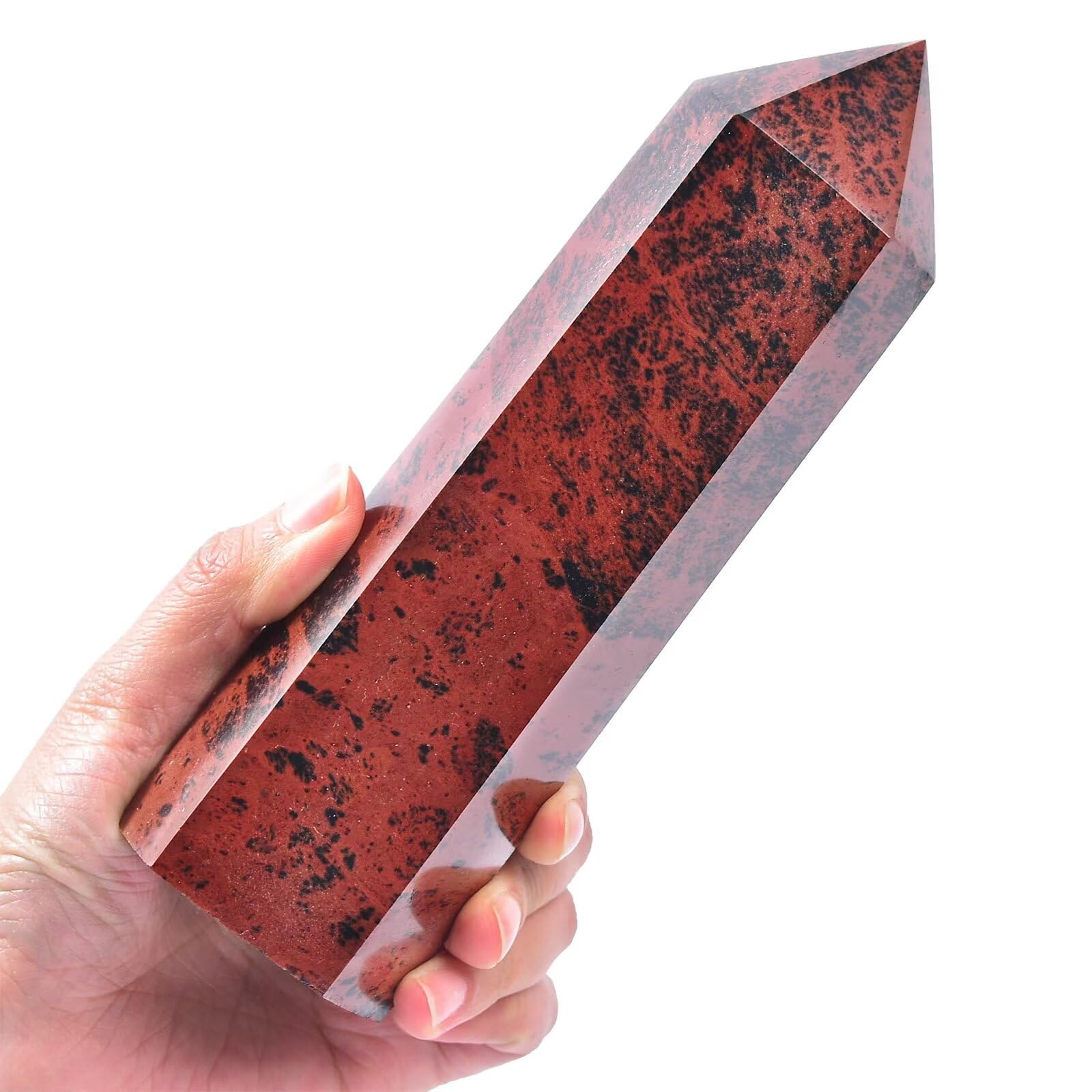 VIZYTOU mahogany obsidian obelisk in meditation setup, tranquil centerpiece