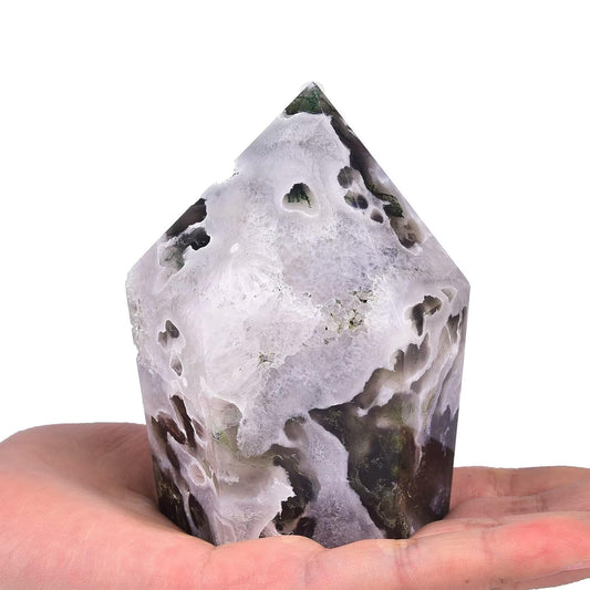VIZYTOU Moss Agate obelisk tower for meditation and calm environment