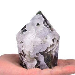 VIZYTOU Moss Agate obelisk tower for meditation and calm environment
