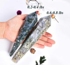 VIZYTOU Moss Agate Wand Point angled view ideal for energy practice
