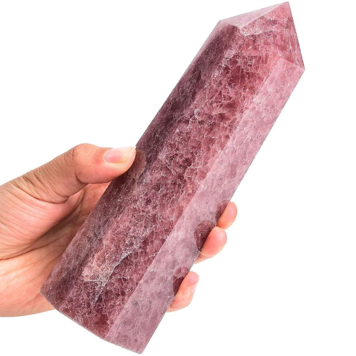 VIZYTOU natural strawberry obelisk crystal wand for meditation and decor.