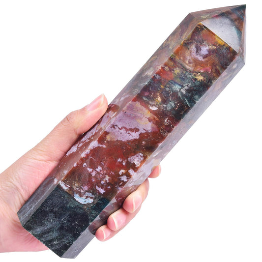 VIZYTOU Ocean Jasper Tower Obelisk with vibrant colors creates a peaceful focal point.