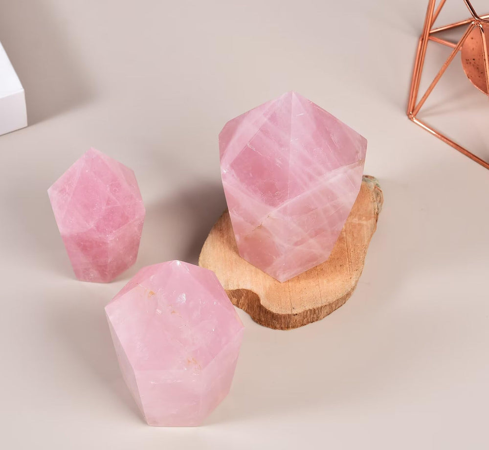 Pink rose quartz decor from VIZYTOU brings serene ambiance to a room.