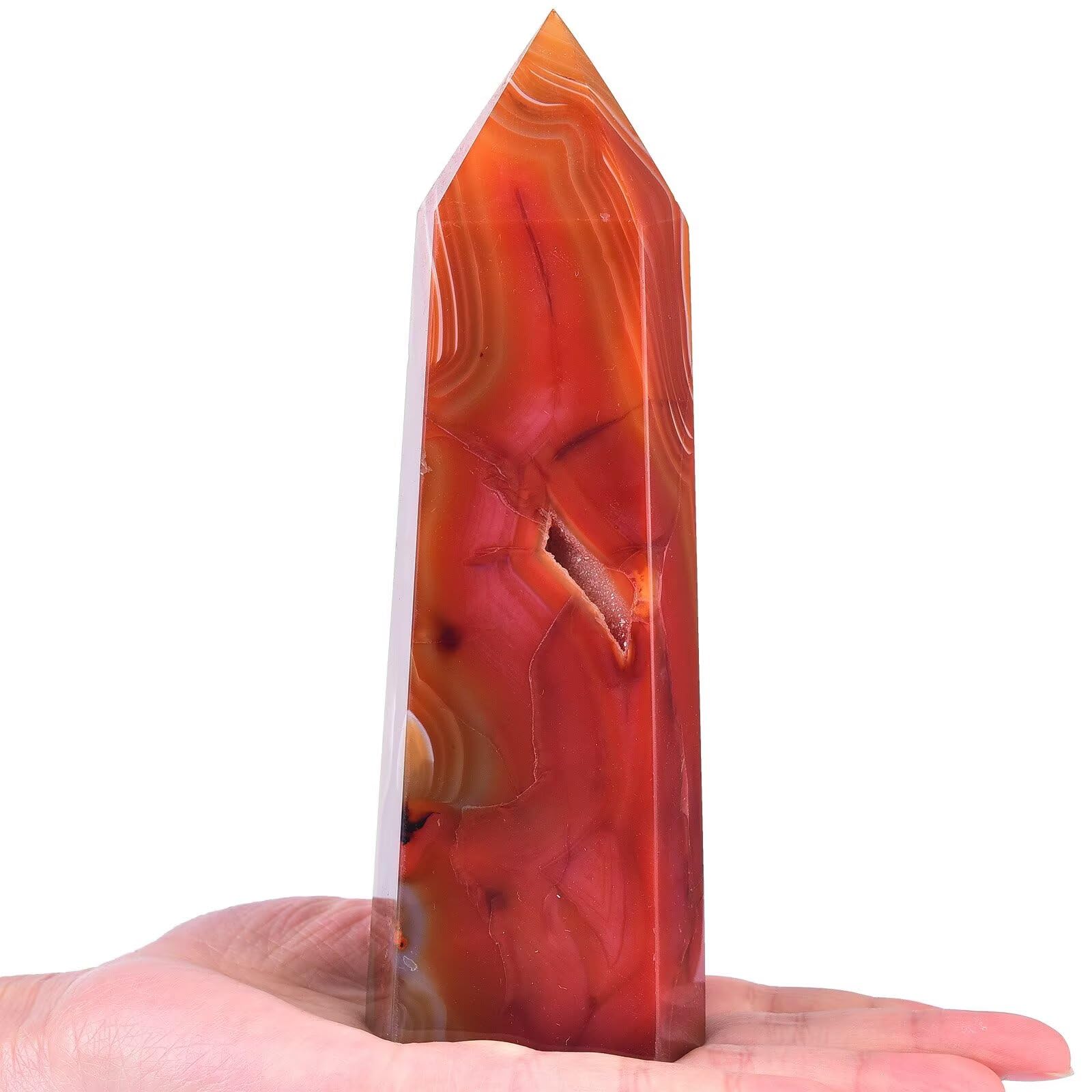 VIZYTOU Red Agate Tower Obelisk close-up shows natural texture and color.