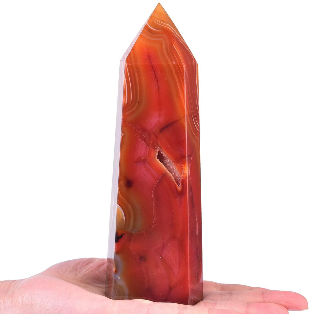 VIZYTOU Red Agate Tower Obelisk close-up shows natural texture and color.