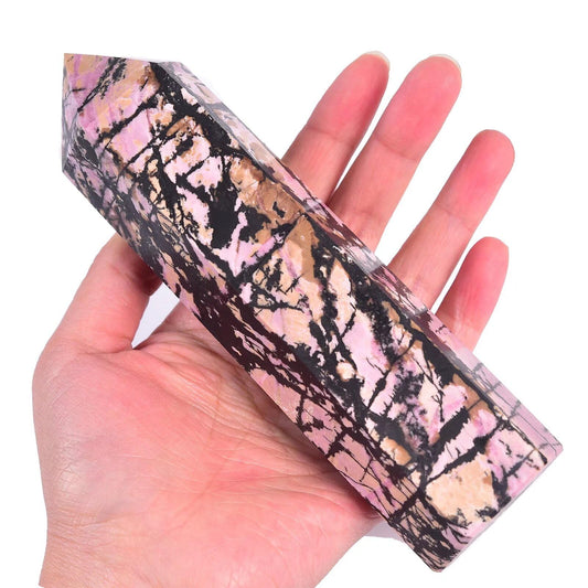 Vizytou rhodonite tower obelisk enhances visual appeal and peaceful energy in any room.