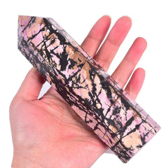 Vizytou rhodonite tower obelisk enhances visual appeal and peaceful energy in any room.