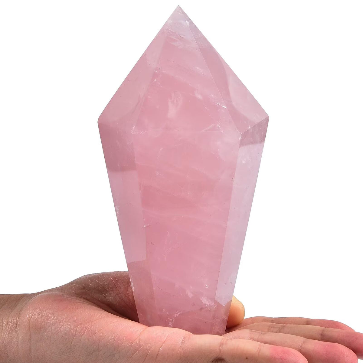 VIZYTOU rose quartz tower enhances meditation with calming energy and natural beauty.
