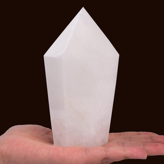 VIZYTOU white crystal obelisk wand with six facets for focused meditation