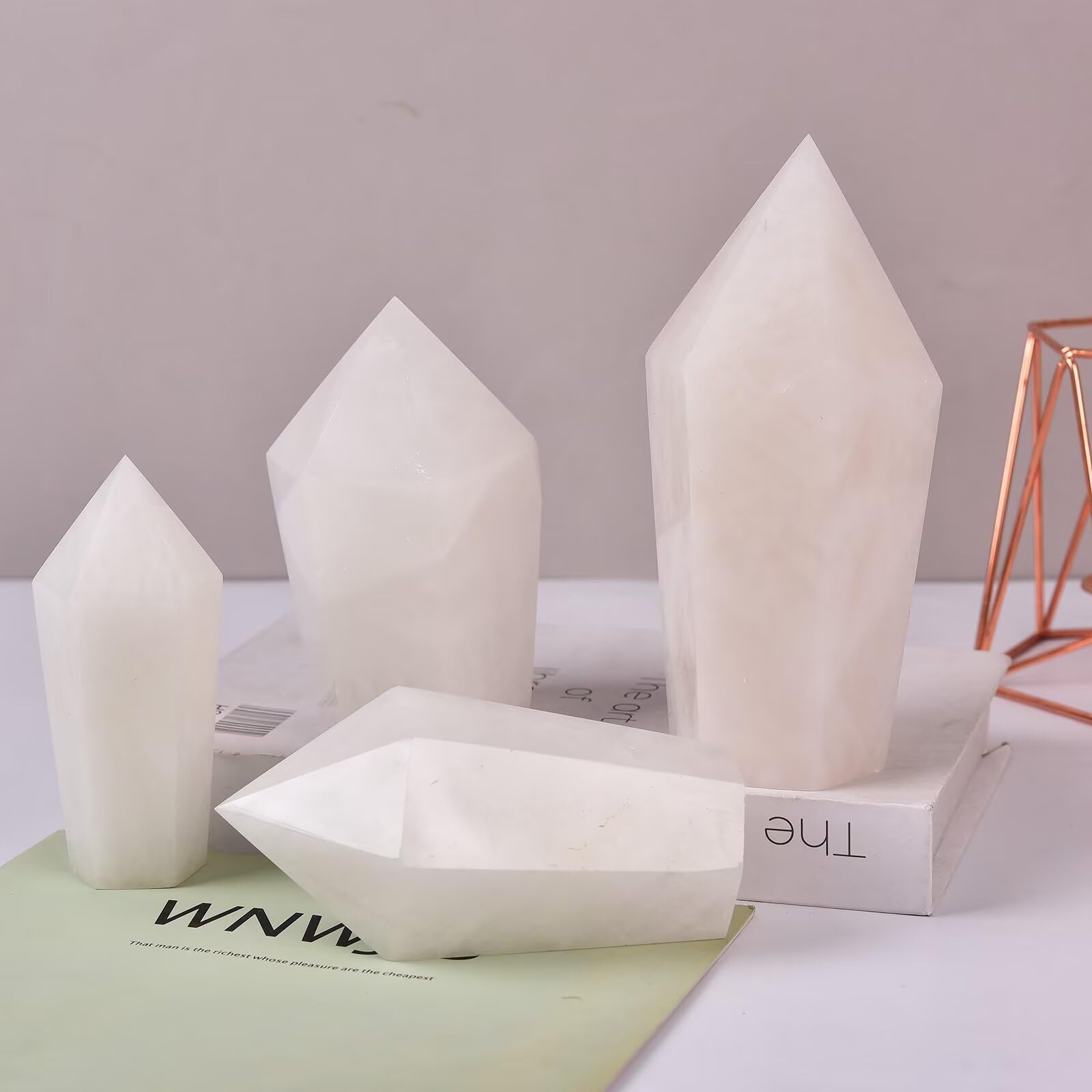 VIZYTOU white crystal obelisk serves as elegant decor for home or office