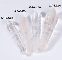 VIZYTOU white crystal wand point supports meditation and energy focus.