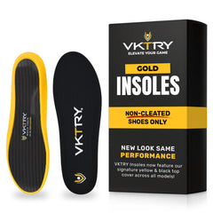 VKTRY Gold carbon-baseplate insoles boost energy return in non-cleated shoes.