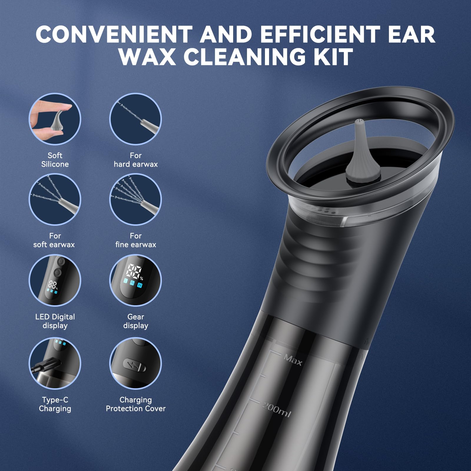 VLINGQI ear cleaner with IPX5 waterproof rating for safe shower use.