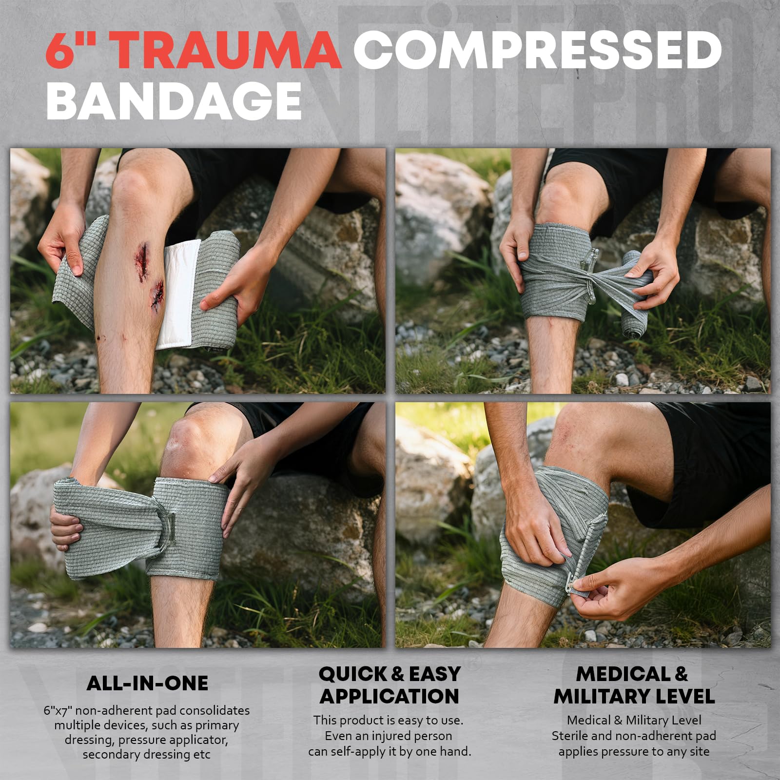 VLITEPRO genuine Israeli Emergency Bandage for rapid hemorrhage control.