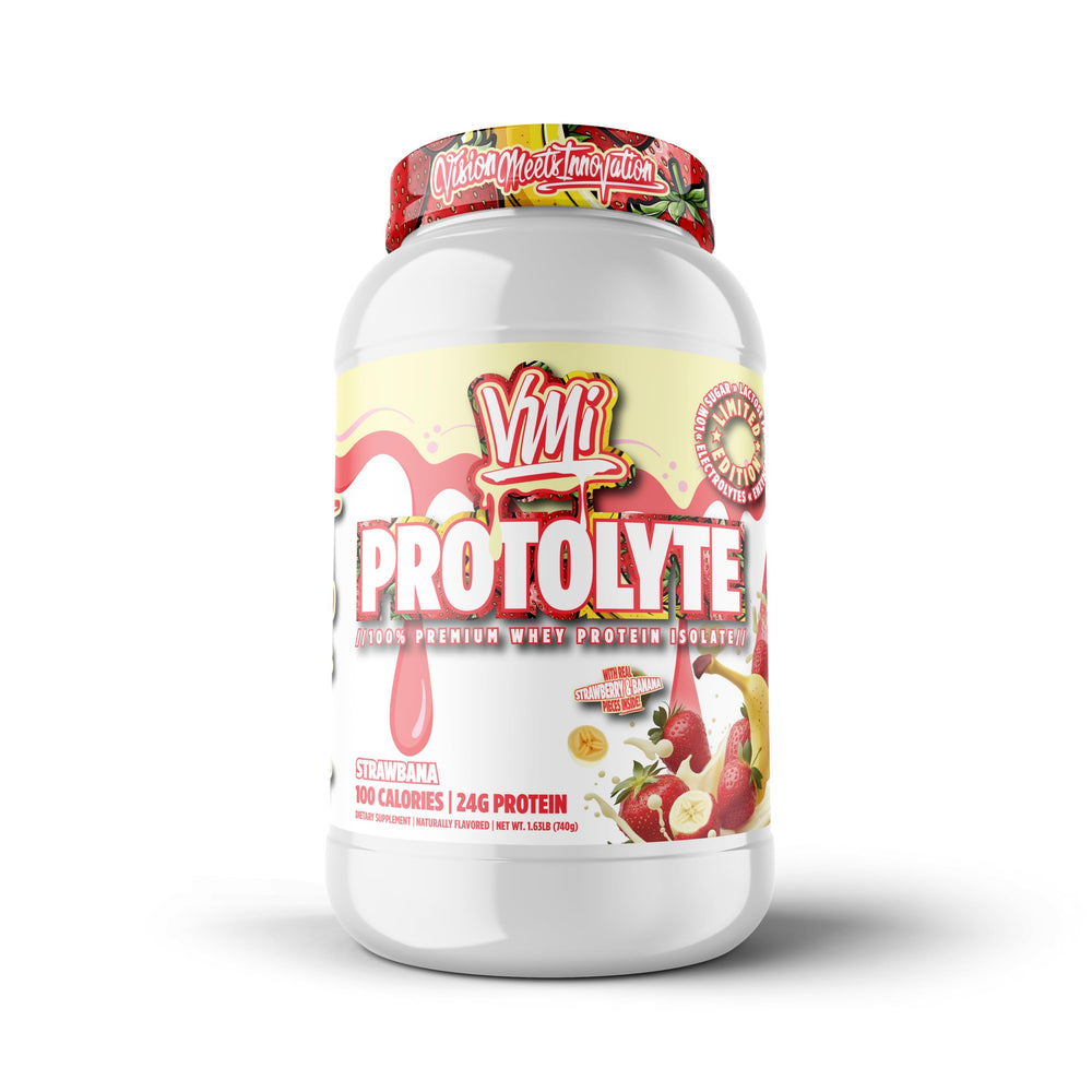 VMI Protolyte bottle with branding, supporting lean muscle and recovery after workouts.