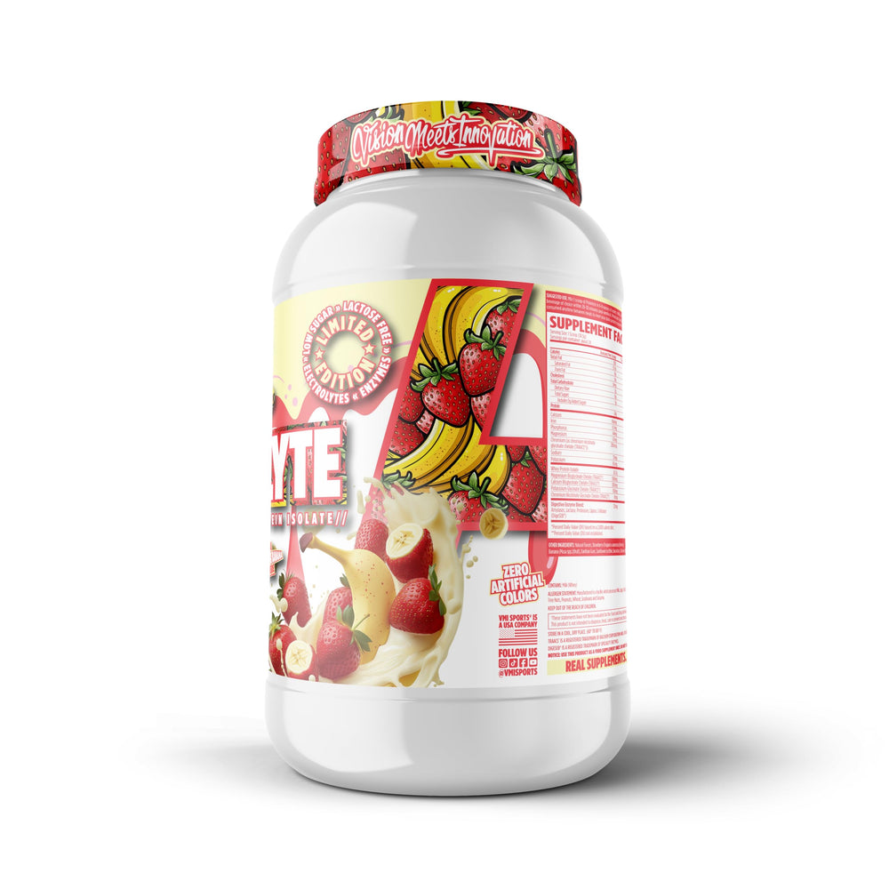 VMI Protolyte scoop ready to pour into a shaker for post-workout protein support.