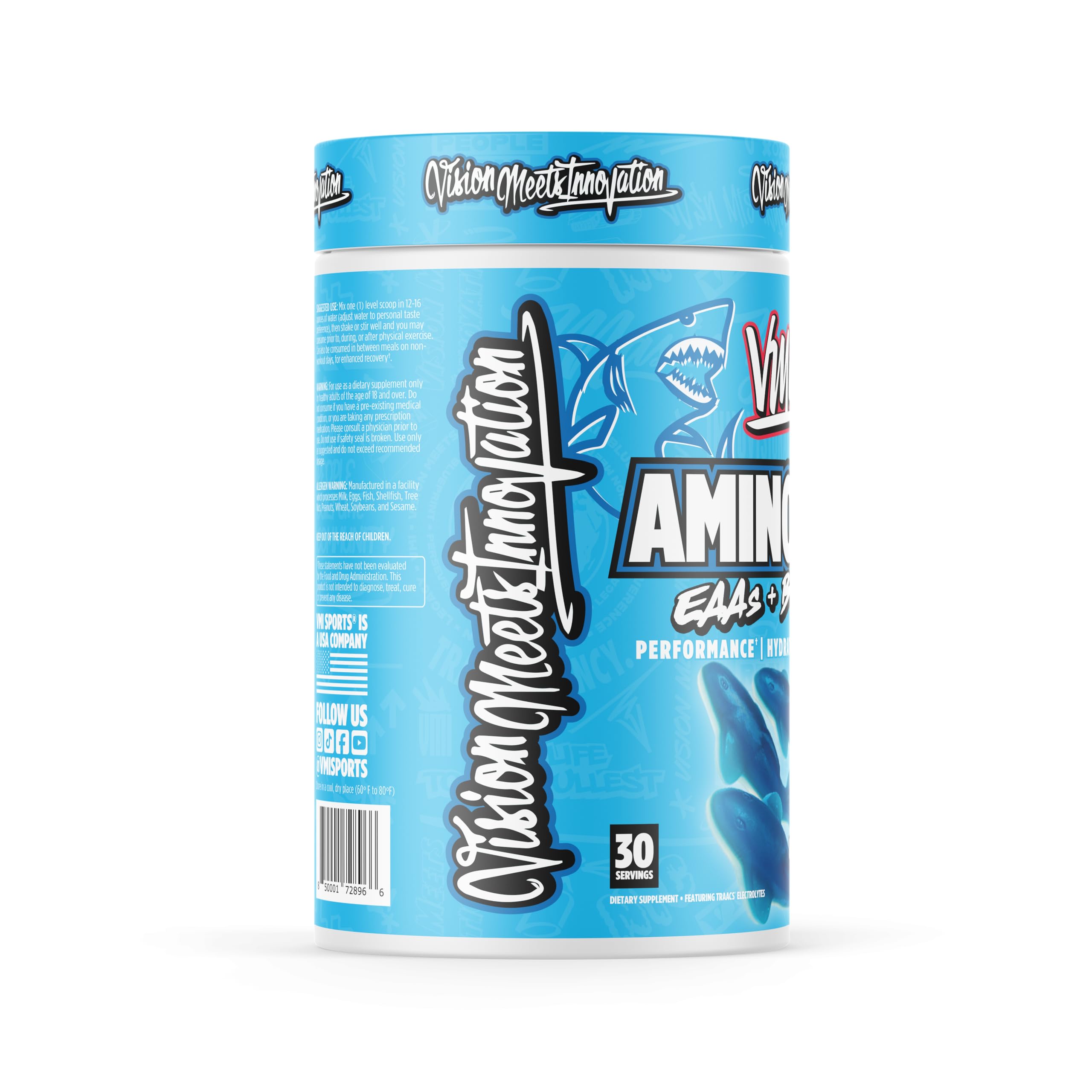 Aminogex Ultra tub on gym shelf signals hydration and amino support.