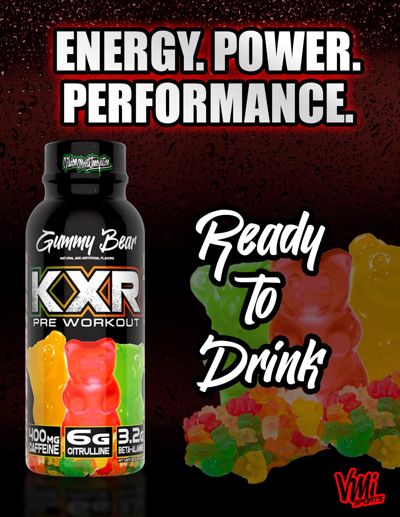 VMI Sports KXR miami vice bottle front, delicious flavor and sustained energy.