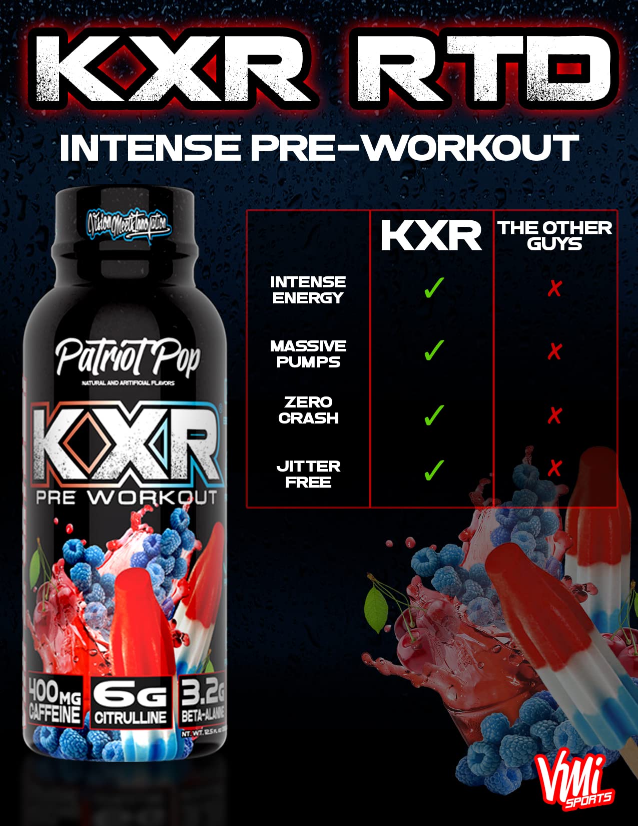 VMI Sports KXR Miami Vice bottle illustrating convenient single-serve energy