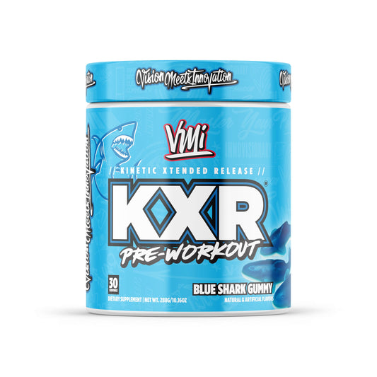 VMI Sports KXR pre-workout powder tub for enhanced gym energy and focus.