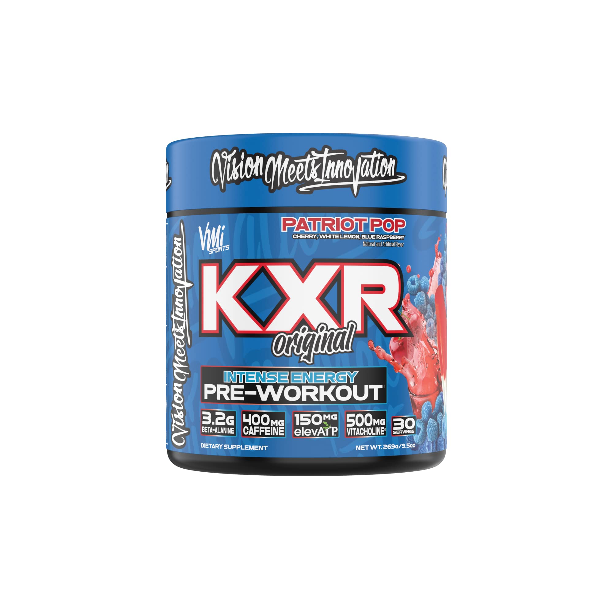 VMI Sports KXR Patriot Pop bottle ready to mix for an energizing pre-workout session
