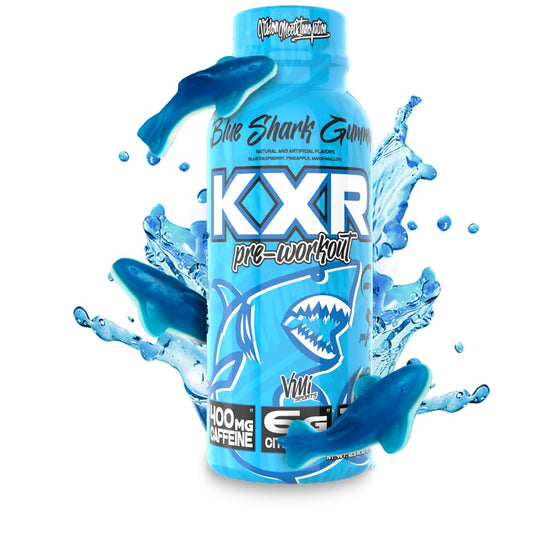 VMI Sports KXR RTD bottle label close-up highlighting caffeine and ingredients