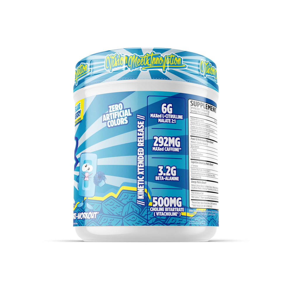 VMI Sports KXR Stacked PEZ Sour Blue Raspberry flavor in glass for great taste.