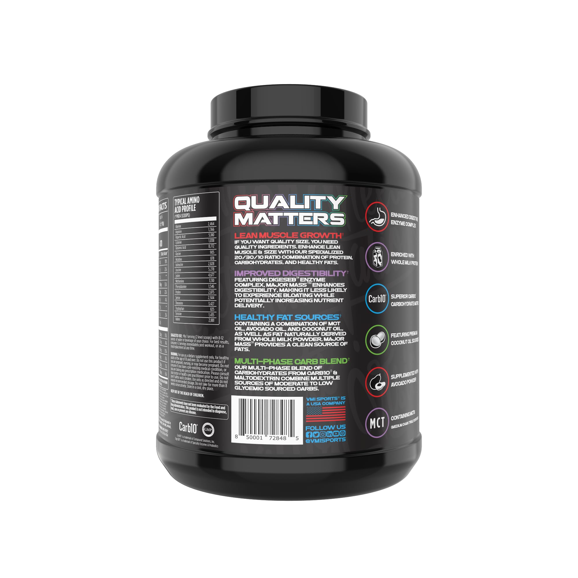 VMI Major Mass carb blend scoop demonstrates macro balance