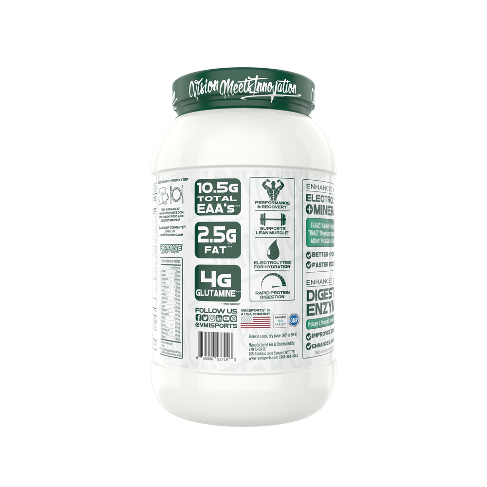Close-up of Protolyte ingredients label with enzymes and natural flavors.