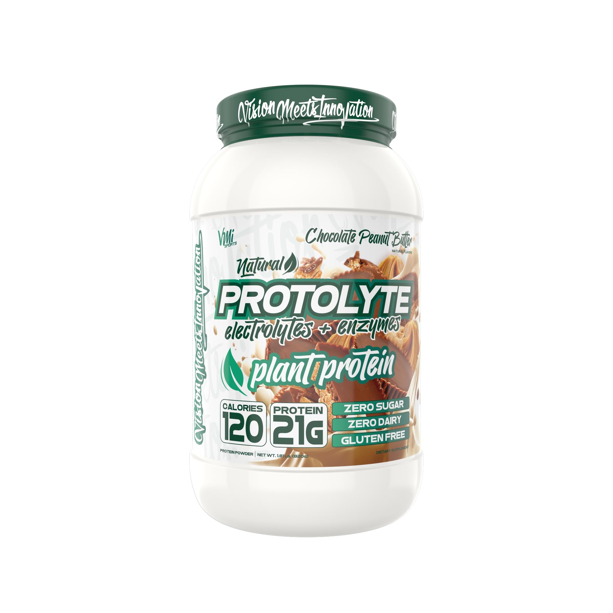 VMI Sports Protolyte canister front view highlighting zero sugar plant protein for post-workout fueling.