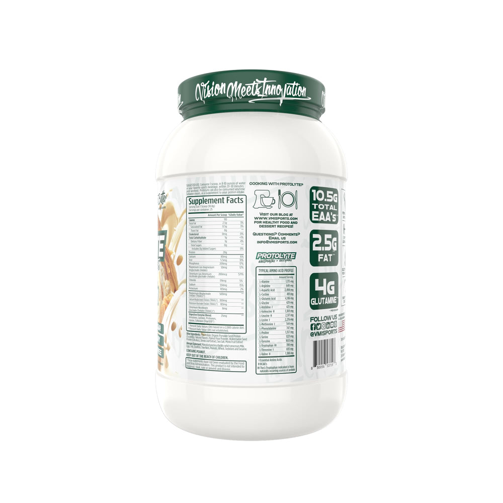 Protolyte shake in glass with creamy vanilla peanut butter flavor for on-the-go nutrition.