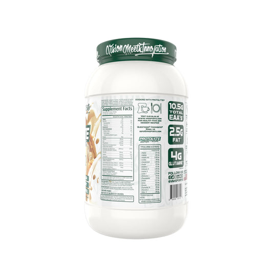 Protolyte shake in glass with creamy vanilla peanut butter flavor for on-the-go nutrition.