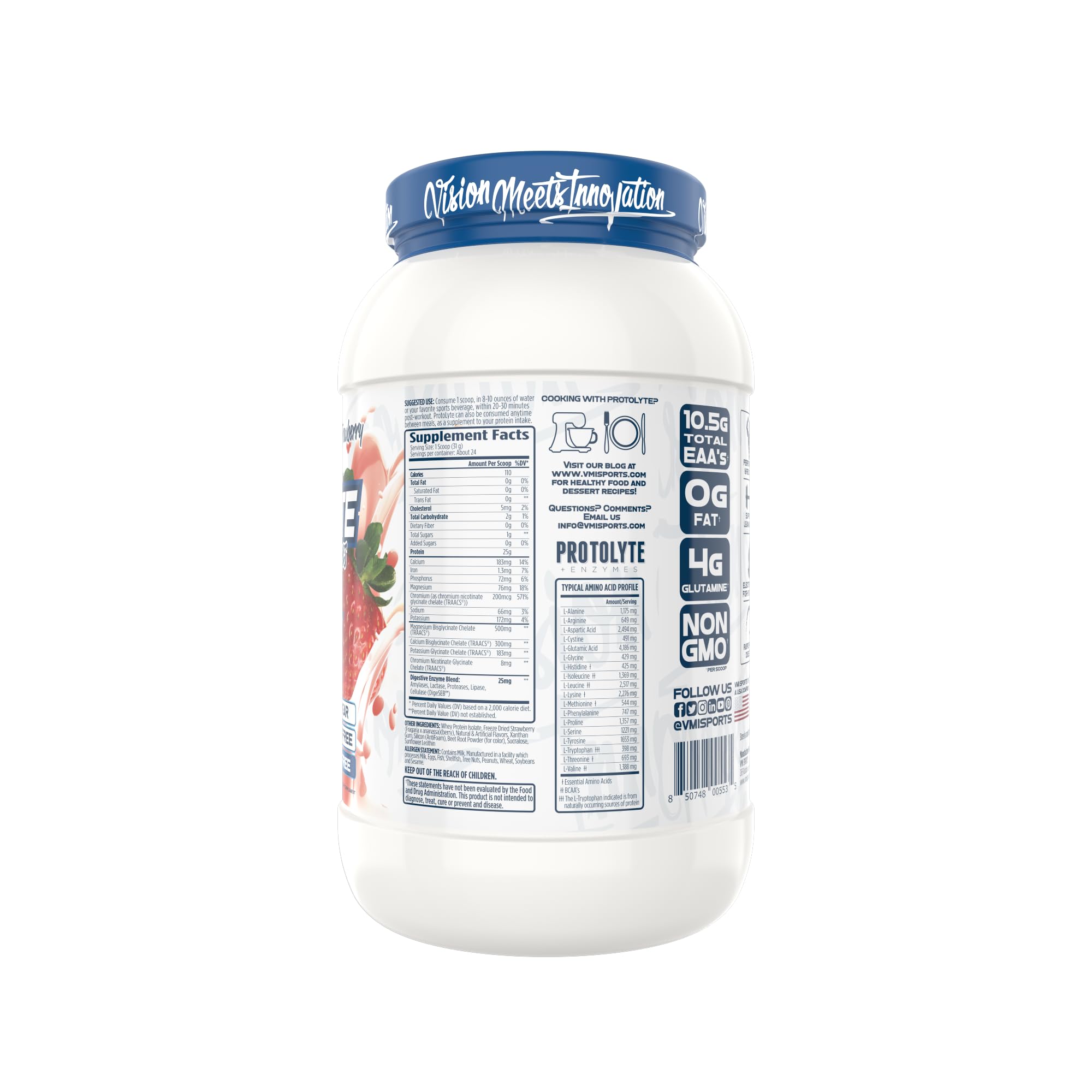 Strawberry flavored powder dissolves smoothly in water for a satisfying shake.