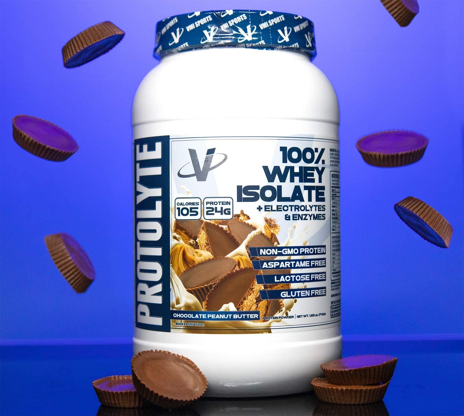 VMI Sports ProtoLyte non-GMO badge suggests clean, high quality protein