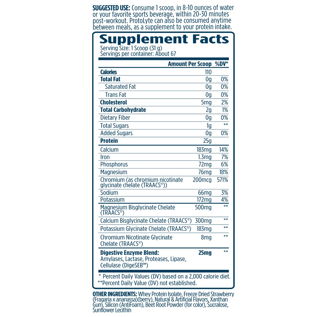 VMI Sports ProtoLyte scoop with strawberry flavor for post-workout fueling.
