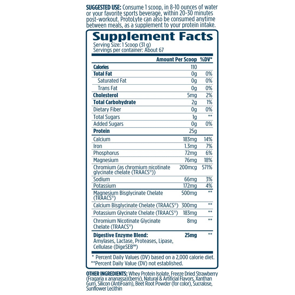 VMI Sports ProtoLyte scoop with strawberry flavor for post-workout fueling.