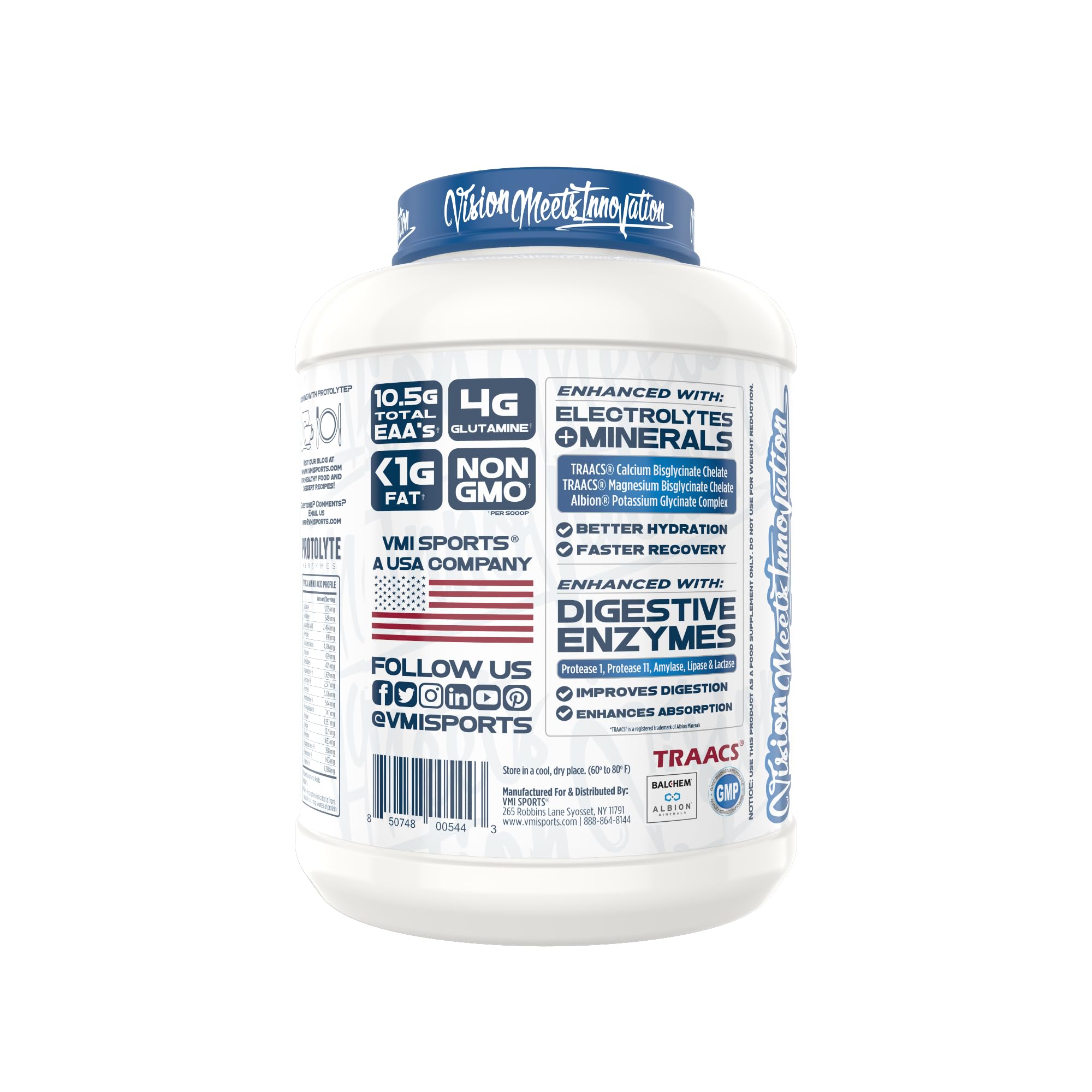 VMI Sports ProtoLyte container on gym bench emphasizing hydration minerals