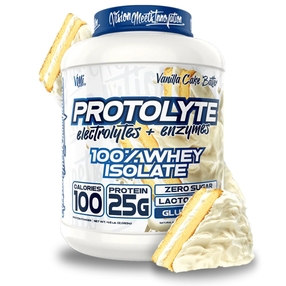 VMI Sports ProtoLyte whey isolate vanilla shake being poured for lean muscle support.