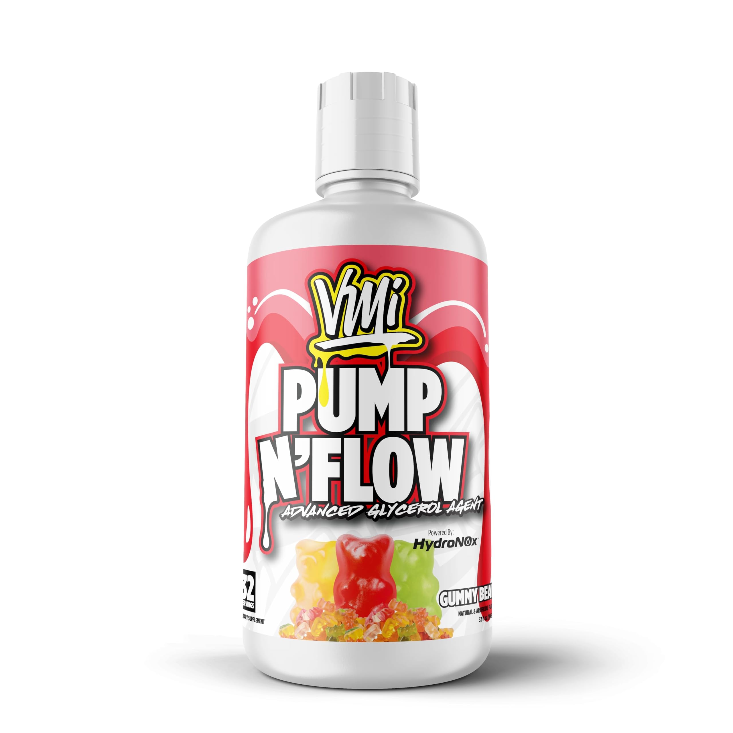 VMI Sports Pump N Flow bottle highlighting stimulant-free hydration and pumps