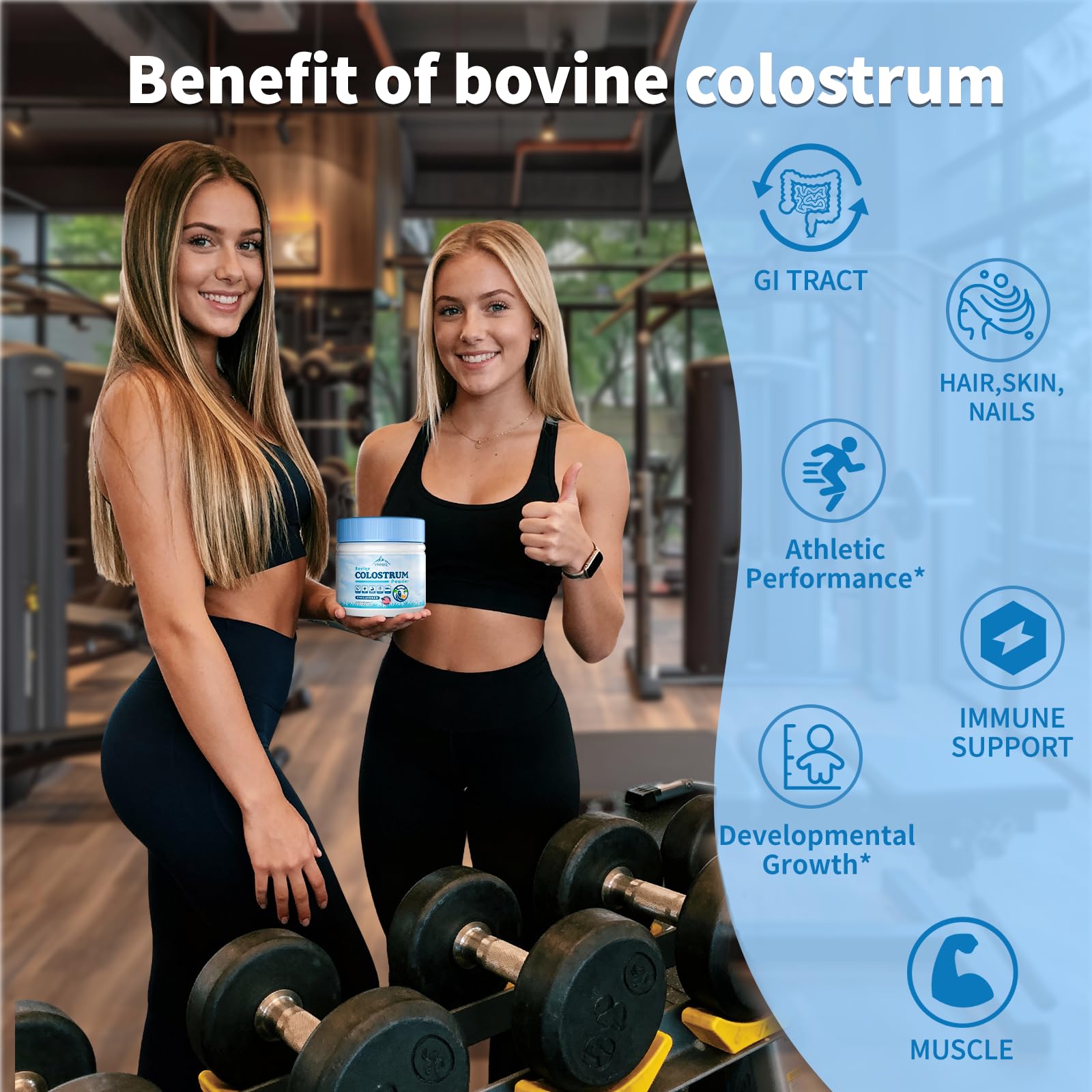 VNNIQ colostrum powder being poured for smooth integration