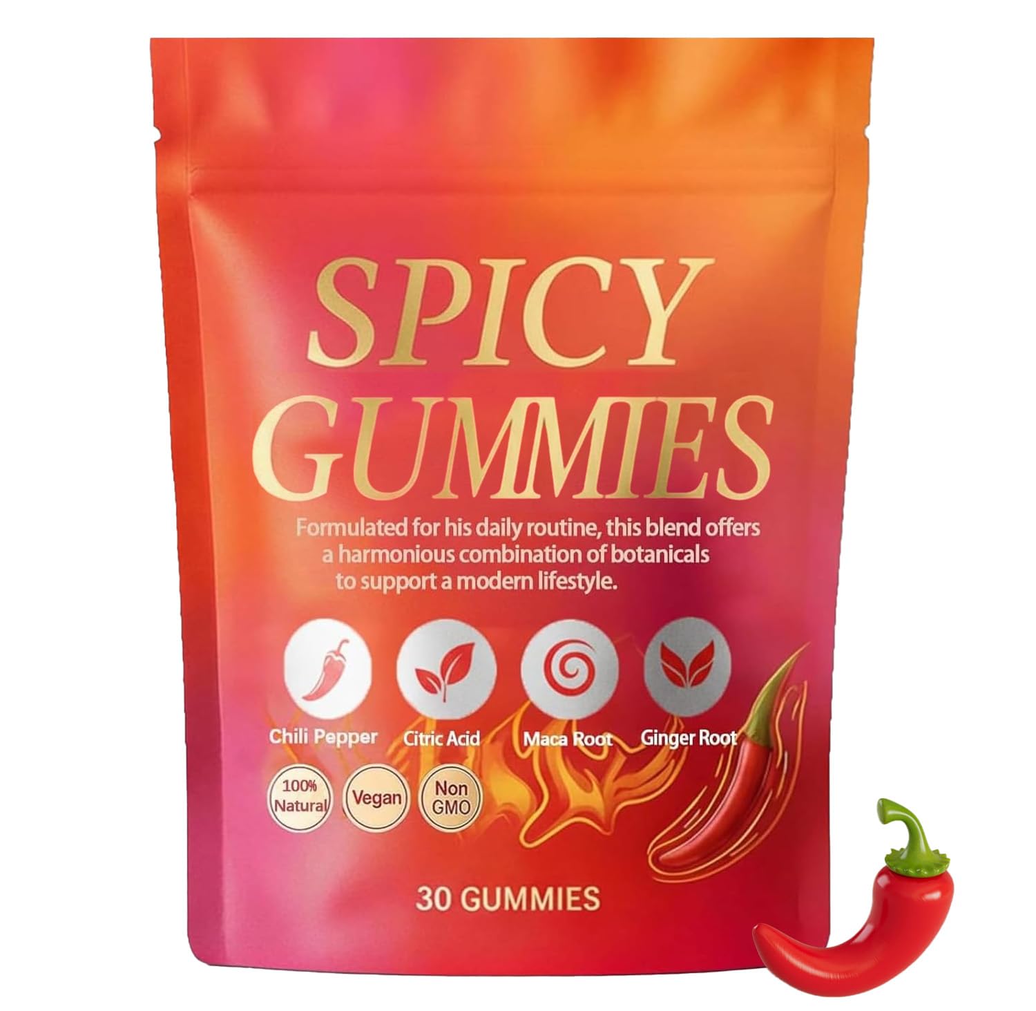 Voererh Spicy Gummy hot peach bottle for calm focus.