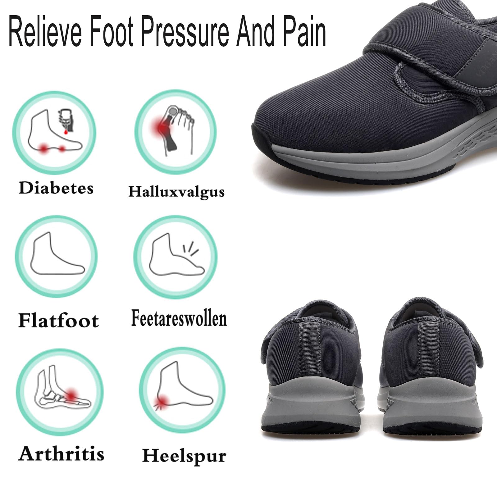 Vogona diabetic shoes, insole detail, memory foam for lasting comfort.