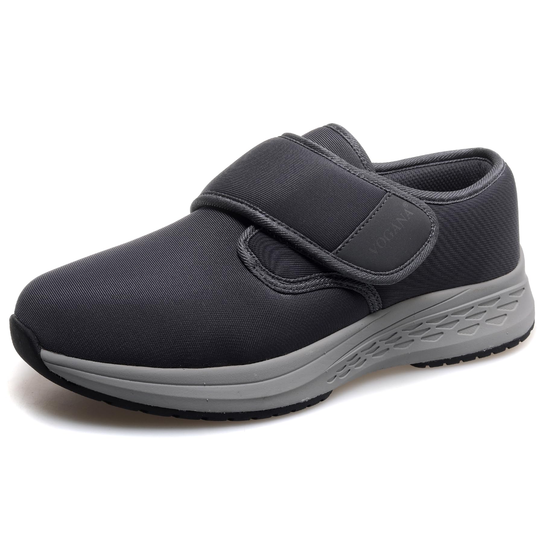 Vogona diabetic shoes for men, side view highlighting adjustable wide fit for swollen feet.