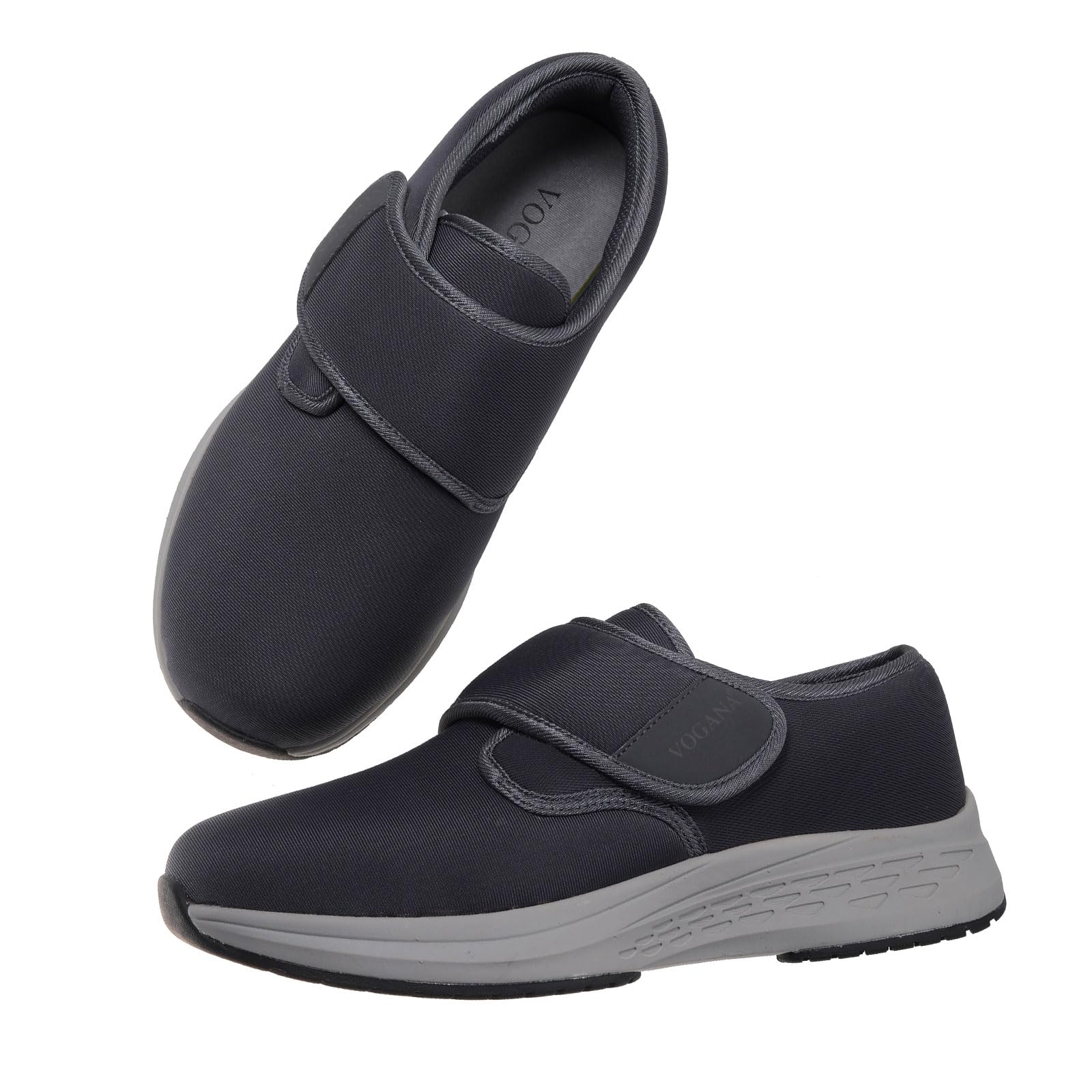 Vogona orthopedic footwear, side view, adjustable width for swollen feet support.