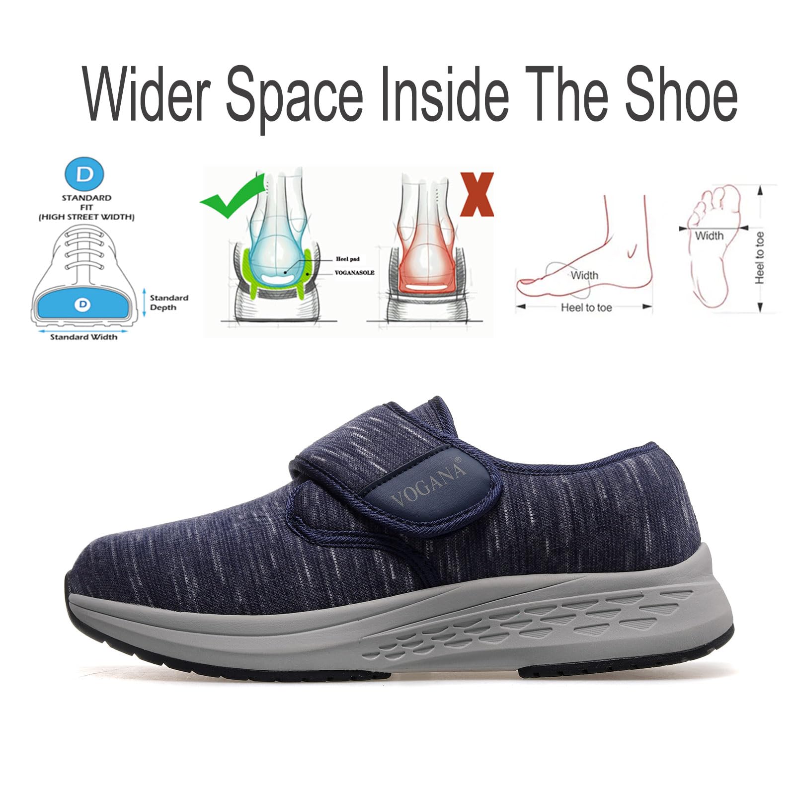 Vogona diabetic shoes for men with adjustable width offer a customizable fit.