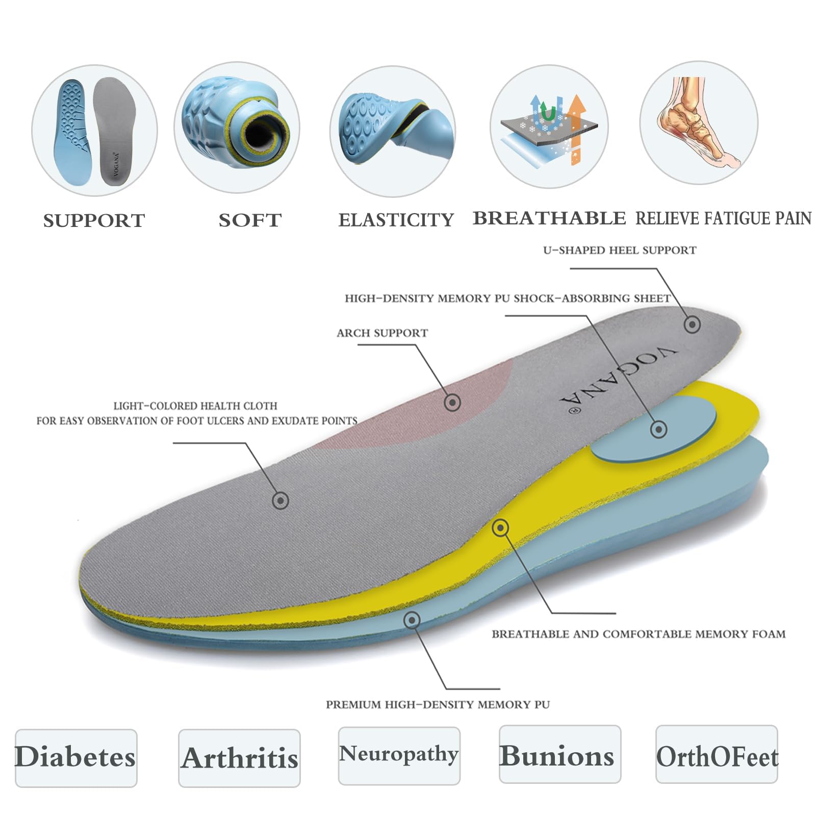 Vogona breathable stretch-knit upper keeps feet dry and comfortable.